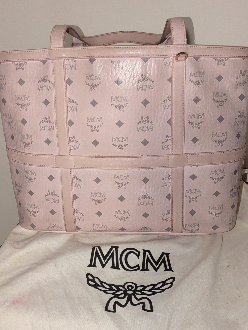 MCM Light Pink Monogram Canvas Tote